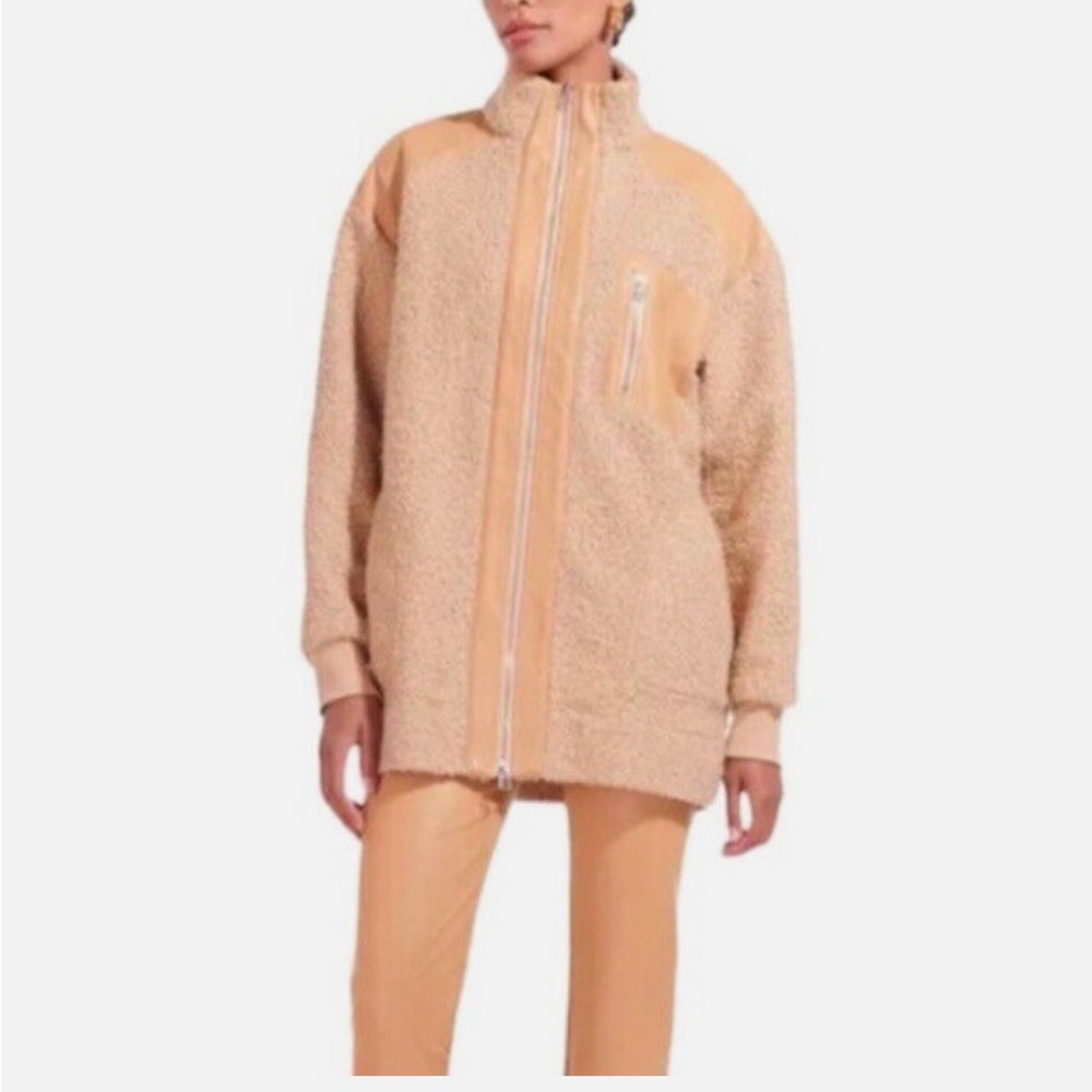 STAUD | Scrabble Boucle Leather Trimmed Coat Oversized Doe Tan